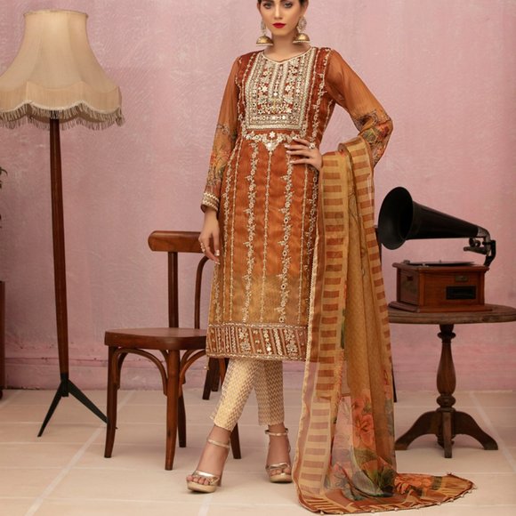 Banarsi Shaded Masuri Zardozi Embroidered Shalwar Kameez Pakistani/Indian L/45.5 - Picture 1 of 17